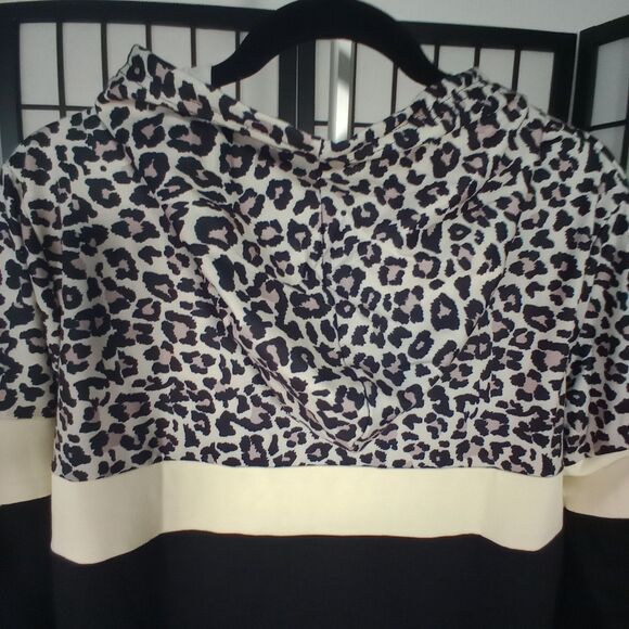 HOODIE Women's Leopard Pullover L/S Drawstring Pocket Sweatshirt Size Large - Picture 5 of 8